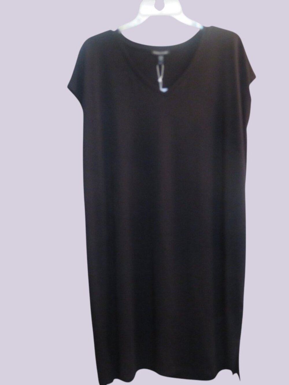 Eileen Fisher V-Neck Cap Sleeve Dress - Black - Size Medium, NWT - Picture 2 of 8
